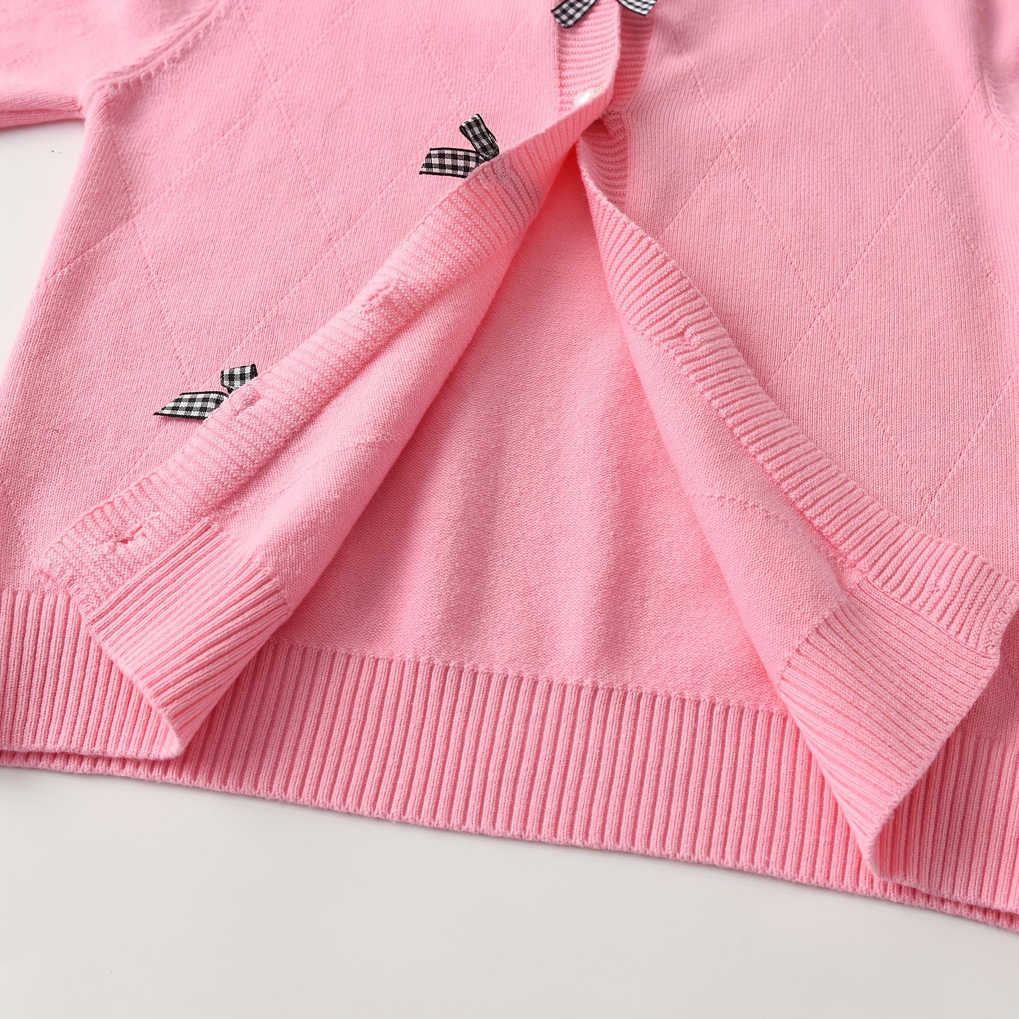 Girls' Elegant Knit Cardigan Sweater - Beige & Black Bow Accent Sweater, Soft Long Sleeve Button-Front Closure, Warm Breathable Sweater for Spring/Fall, Perfect for Everyday, Parties, School, and Outdoor Activities - Girls' Sweater, Party Outfit, Classic