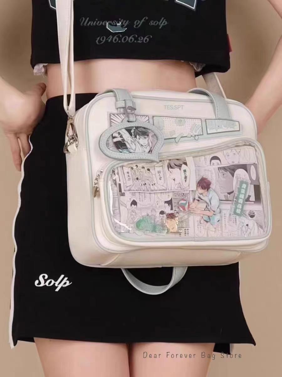 Unisex Graffiti Cartoon Fashion Ita Bag Japanese Style Kawaii Shoulder Crossbody Bags Transparent Front Pocket DIY Tote Handbags Unisex Graffiti Cartoon Fashion Ita Bag Japanese Style Kawaii Shoulder Crossbody Bags Transparent Front Pocket DIY Tote Handbags