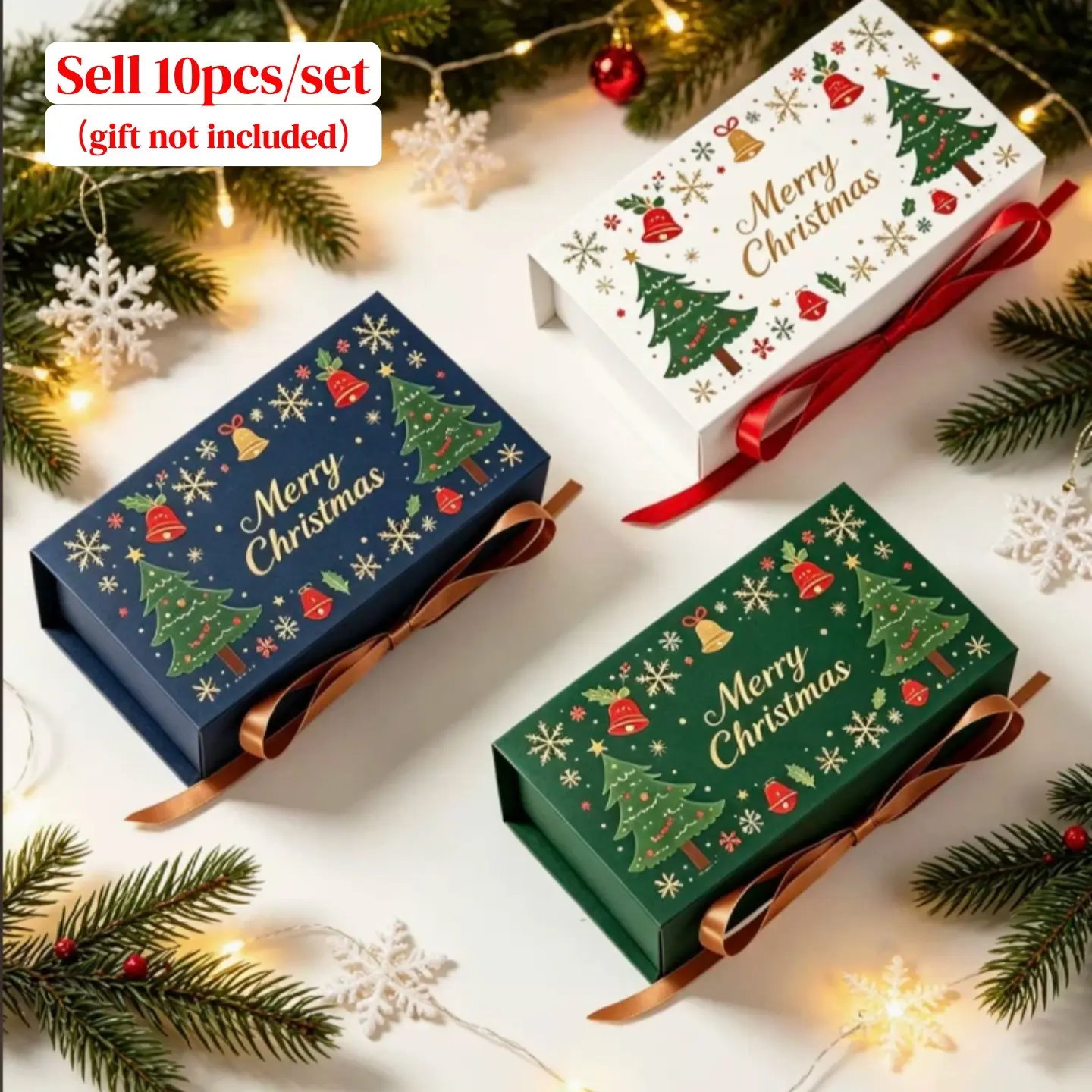 10pcs mini Christmas Gift Boxes , Red & Green Golden Foil Reindeer & Merry Christmas Packaging Box, suitable for Cookies/Candy/ Chocolate/Small Presents，ChristmasGiftBox，party favor