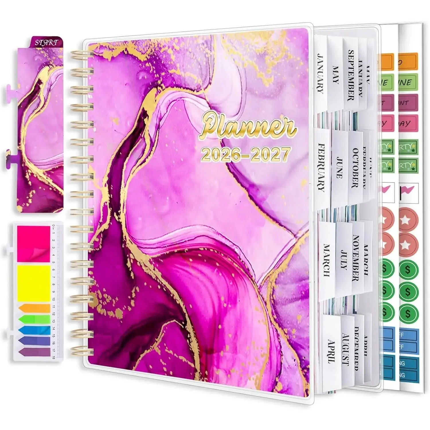 18-Month Large Daily Weekly Monthly Planner 2024-2025 (July 2024–Dec 2025, 7.9"x9.8") with Page Tabs, Separator Page, Pocket Folder, Ballpoint Pen, Pencil Pouch, Year Planning Features, Black Home Organizer