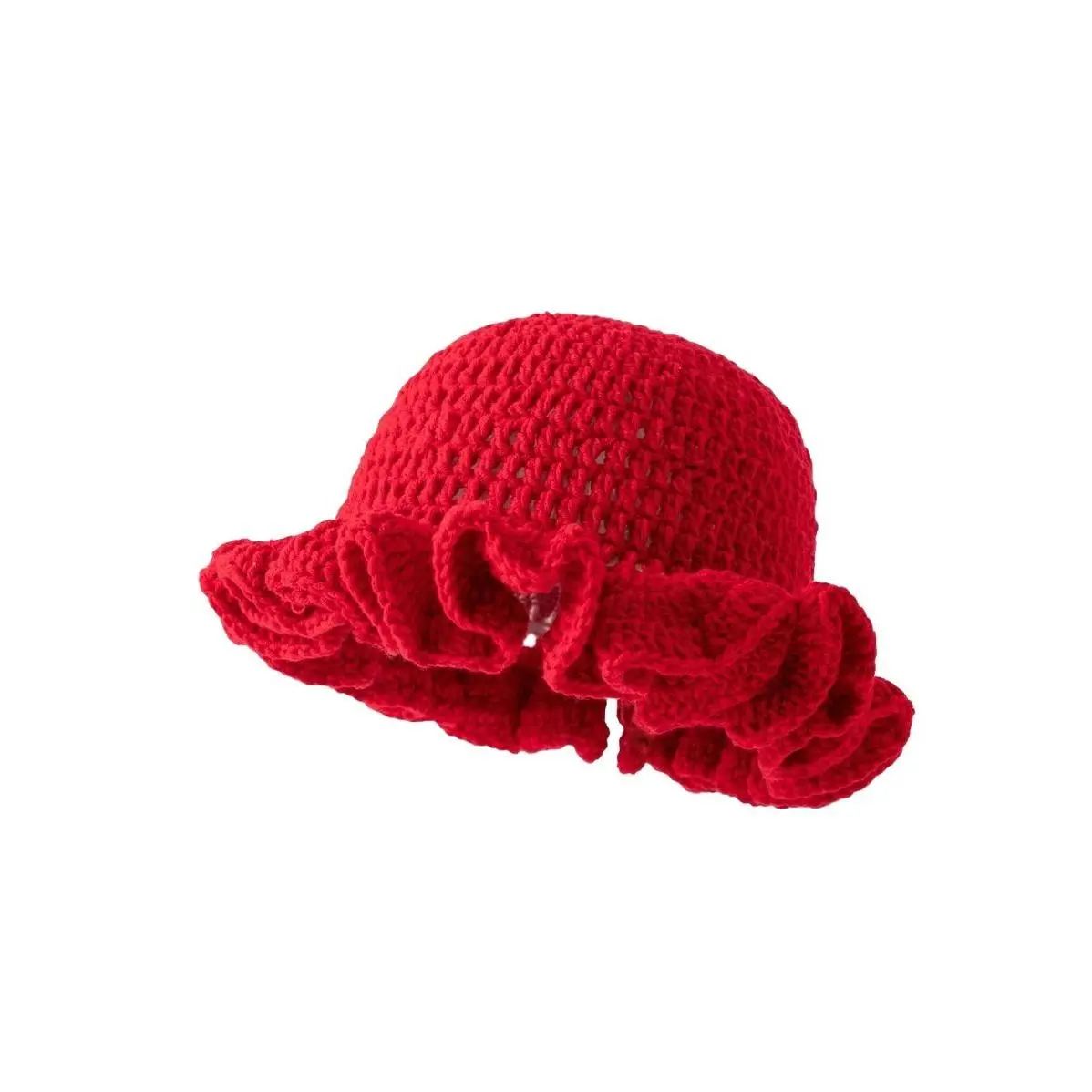 Women's Hand-Crocheted Ruffle Edge Wavy Knitted Beanie Hat