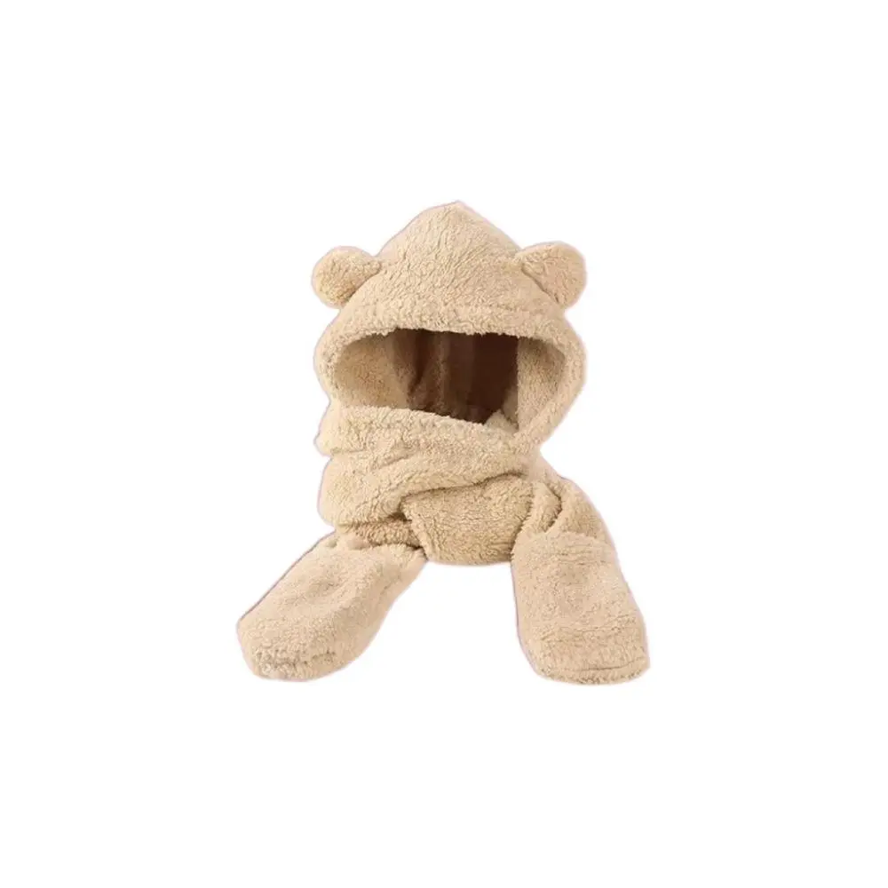 Comfortable 3 in 1 Bear Ear Plush Beanie Thickened Ear Protection Plush Scarf Hat Gloves Warm Earmuffs Fleece Scarves Hat Autumn