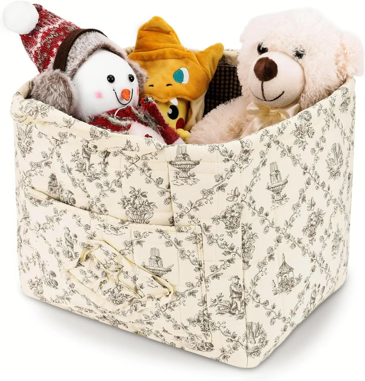 Basket Boho Large Collapsible Floral Laundry Nursery Hamper Folding for Clothes Toys (Vine-Coffee)