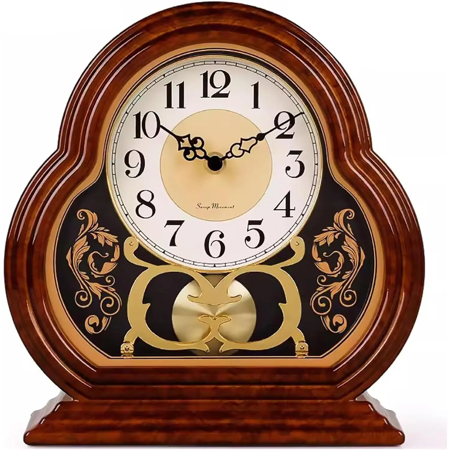Vintage Wooden Mantel Clock with Pendulum, Silent Battery-Operated Tabletop Clock for Living Room, Kitchen, Office, and Desk Decor, Gift