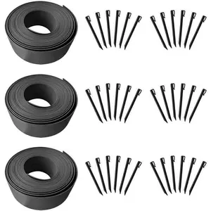 120FT Black Landscape Edging Coil Kit 4 Inch High,Terrace Board with 36 count 10-inch Spikes