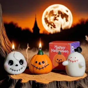 Halloween Scented Candle Set, 3 Styles Cute Ghost Pumpkin Skull Soy Wax Candles, Multi-Fragrance, Home Decor, Party Gift, Spooky Aroma Collection