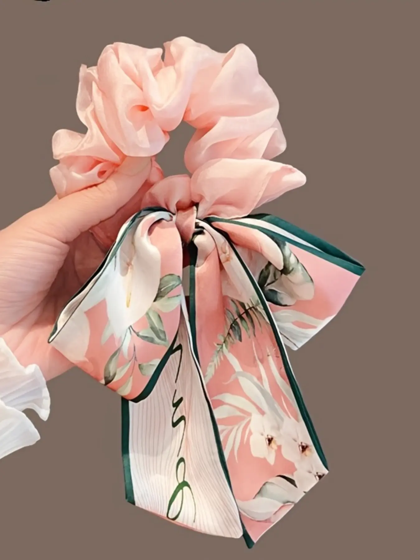 3pcs Floral Print Bow Scrunchies for Women, Premium Large Ponytail Hair Ties, Hair Bands, Ribbon Accessories, Random Set