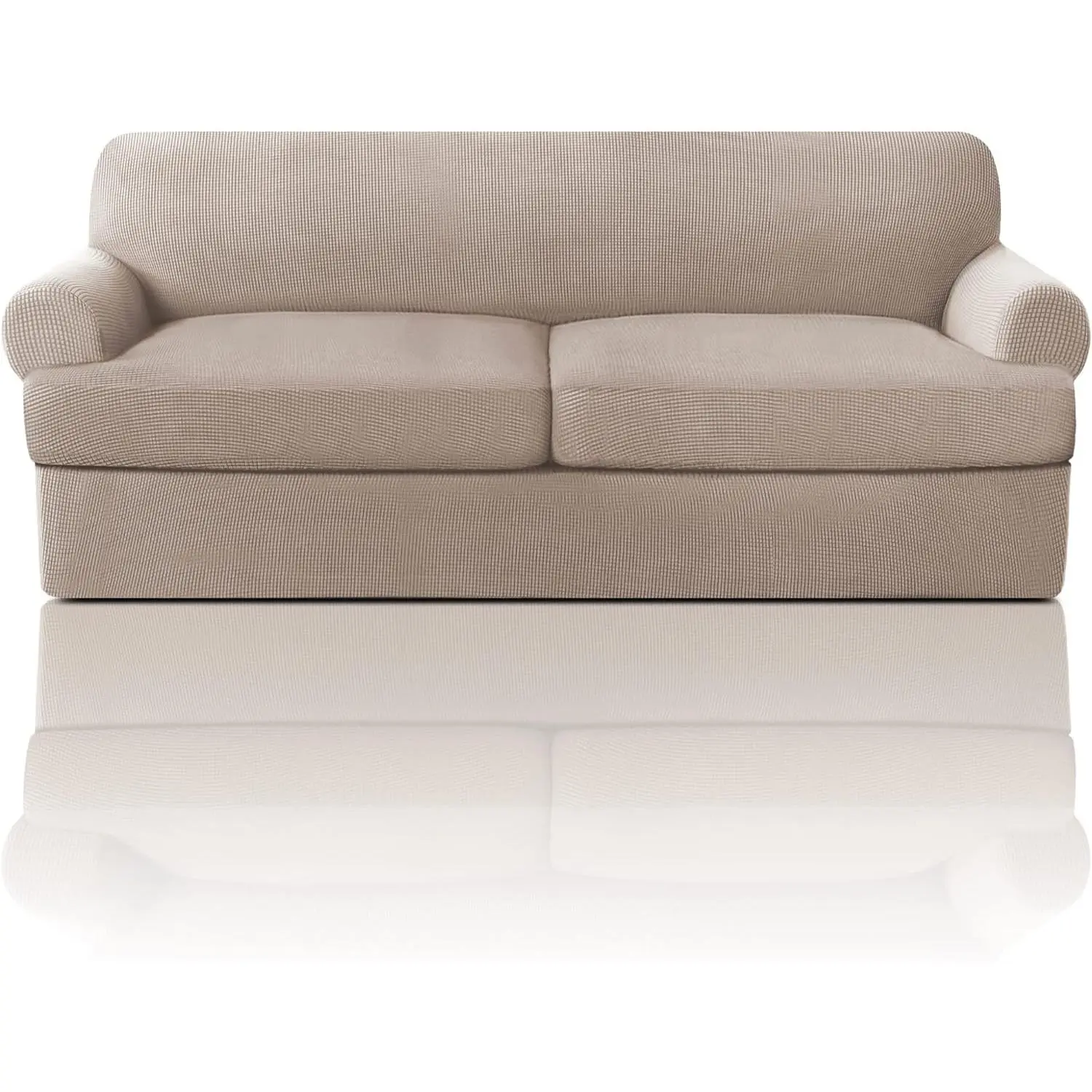 T Cushion Sofa Slipcover 3 Pieces Sofa Covers for T Cushion Couch Soft Couch Covers Sofa Slip Cover Furniture Covers with 2 Individual T Shape Seat Covers Width Up to 88", Sand
