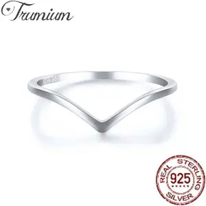 Trumium 100% 925 Sterling Silver Smooth V-shaped Rings for Women Classic Finger Ring Stackable Simple Jewelry Not Fading