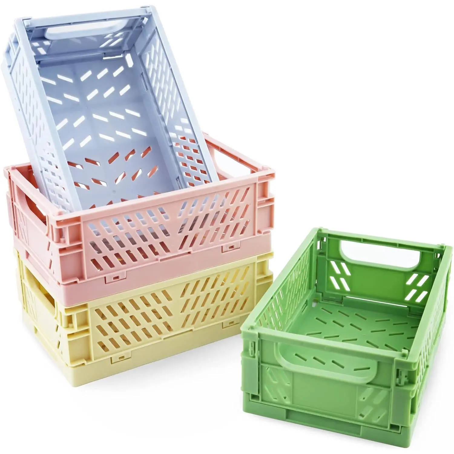 4 Pack Mini Plastic Baskets for Shelf Storage Organizing, Small Plastic Baskets, Folding Storage Crate for  Kitchen Classroom Bedroom Bathroom Office (5.9 x 3.8 x 2.2 in)