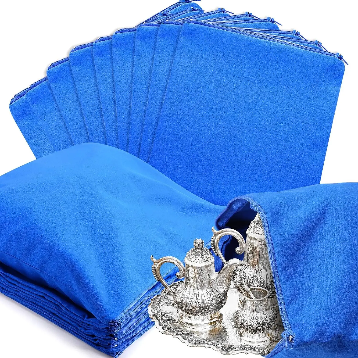8 Pcs Zippered Silver Storage Bags Anti Tarnish Silver Pouches Keeper Jewelry Storage Protector Bags(18 x 18 Inch,Navy Blue)
