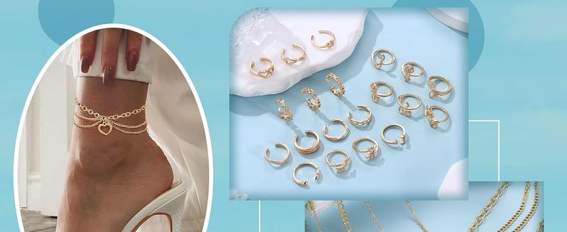 FUNRUN Toe Rings and Ankle Bracelets for Women Silver Rose Gold Plated Anklet Toe Rings Cute Layered Anklets Open Tail Rings Adjustable Beach Foot Jewelry for Summer