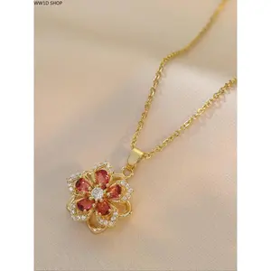 Elegant Flower Pendant Rhinestone Necklace for Women, Versatile Charm Jewelry for Mother's Day, Birthday & Daily Wear, Decorative Necklace