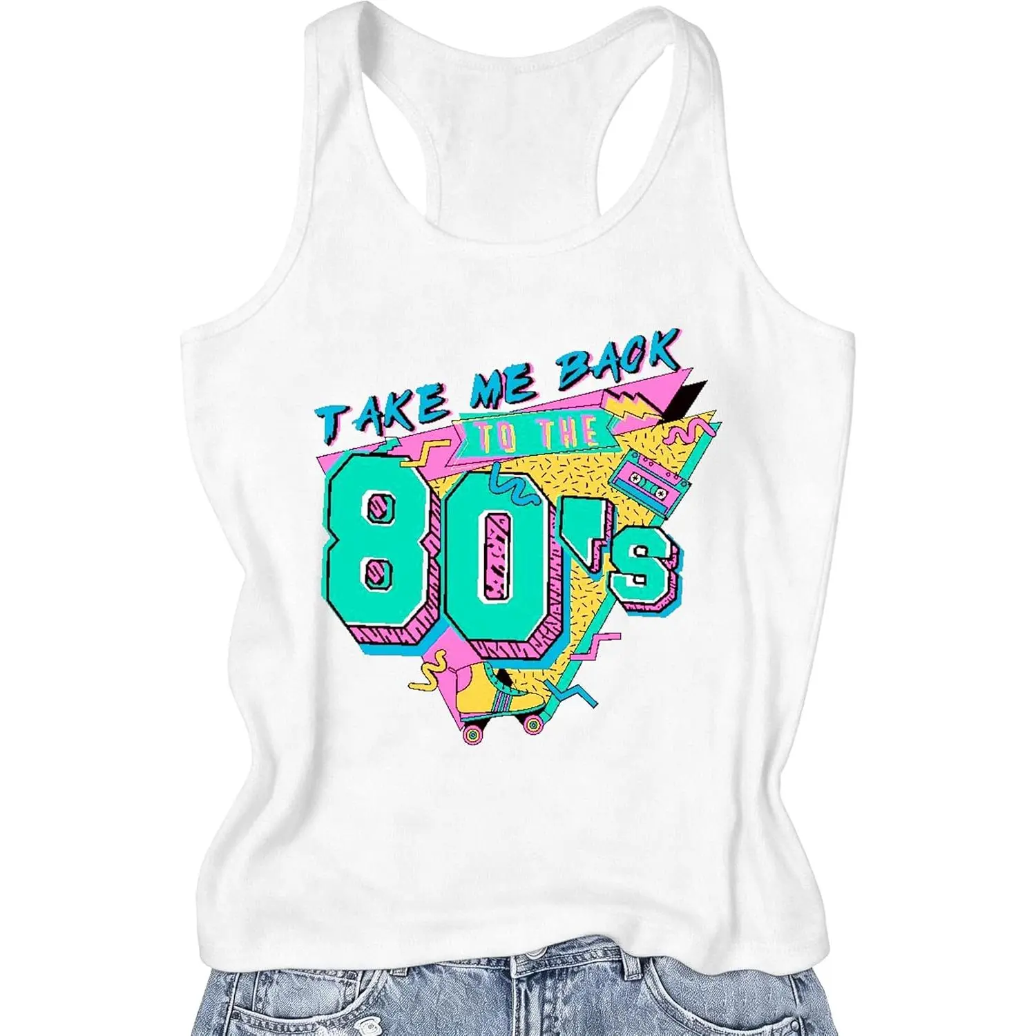 80s Shirt for Women Retro Neon Party Tank Top Vintage 1980s Themed Gift Tee