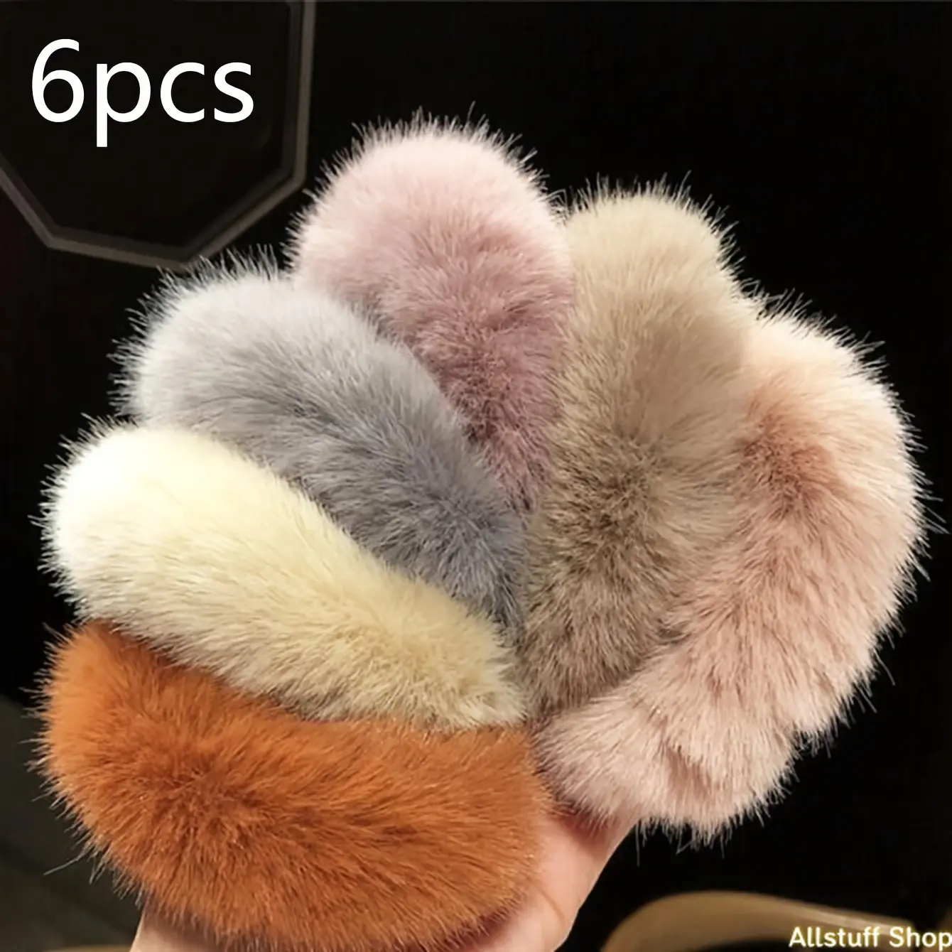 6pcs Solid Color Plush Hair Tie Set, Plush Fabric with Soft Texture, Easy Hair Additions for Autumn-Winter Sports & Outdoor Matching