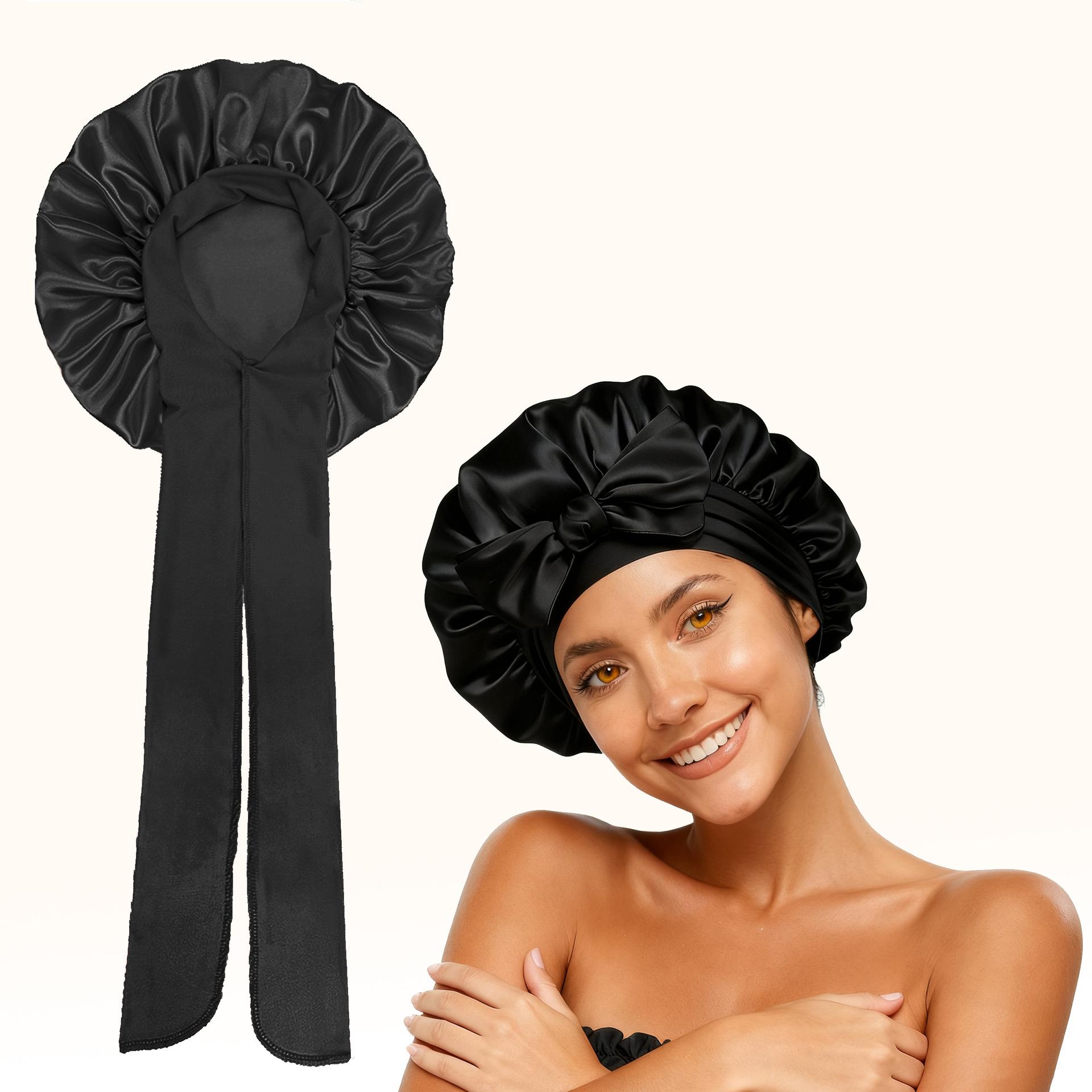 Long Bonnet Satin Hair Silk Bonnet for Sleeping Women, Silky Bonnets for Women with Tie Band, Sleep Cap for Braids Curly Hair