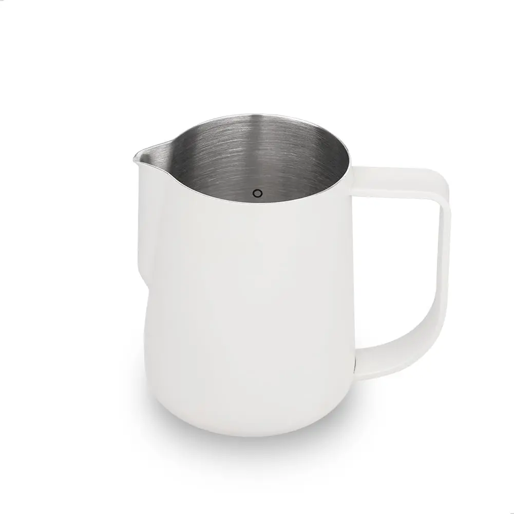 Milk Frothing Pitcher 250ml/8oz Stainless Steel Espresso Steaming Pitcher Milk Coffee Cappuccino Latte Art Barista Steam Pitcher Milk Frothing Jug, White