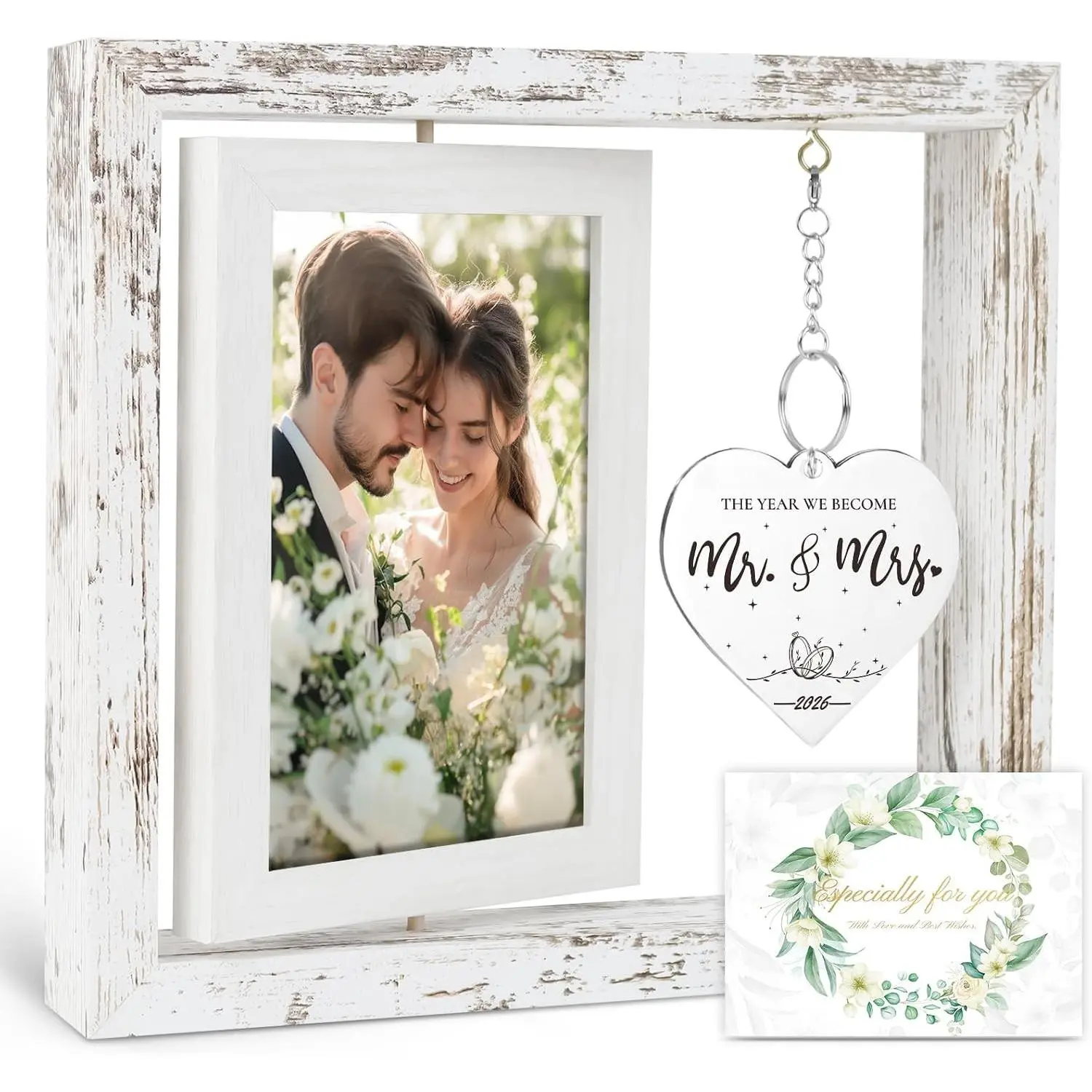 Personalized Mr and Mrs Rotating Floating Wedding Picture Frame 4x6 - Wedding, Engagement & Bridal Shower Gift for Couples, Newlyweds & Bride to Be 2026Gift