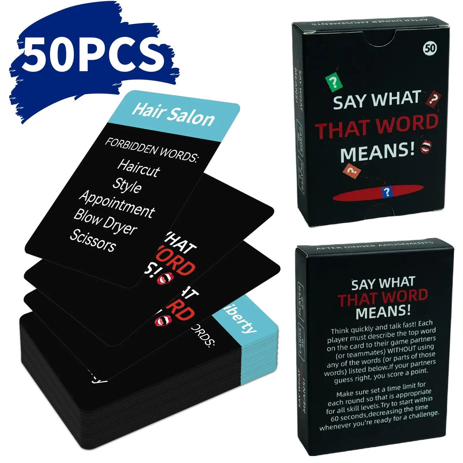 Say What That Word Means! Card Game for Adults and Teens, Fast-Paced Word Guessing Party Game, 50 Cards, Ages 14+, 2+ Players