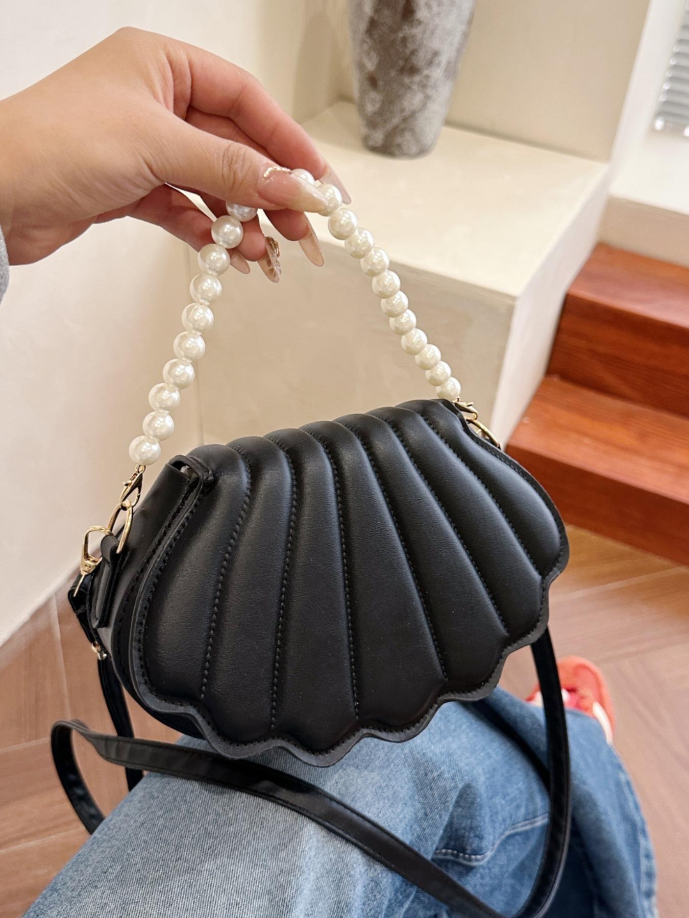 Women's Elegant Shell Shaped Bag, Fashionable Pearl Decorated Crossbody Bag for Daily Used, Casual Trendy Versatile High-quality Daily Commuting Bag