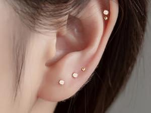 FUNRUN 8 Pairs Stainless Steel Earrings Sets Huggie Hoopearings Hypoallergenic Flat Back Stud Earrings for Women Thick Studs Tragus Piercing Jewelry