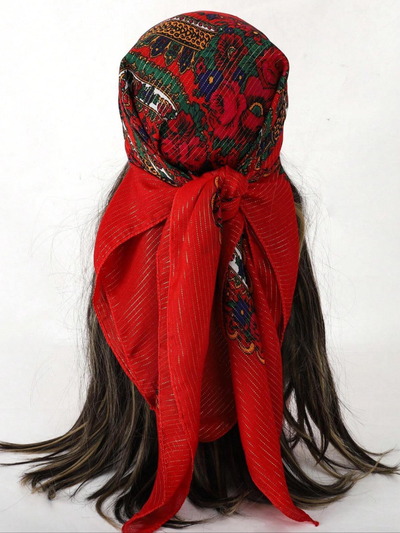 1pc Women's Elegant Multicolor Fashionable Gold Thread Printed Multifunctional Scarf For Gift Giving, Bandana Bandana,Hair Band,Head Band Ideal For Dressing Up Your Look, Boho Style Shawl, Turban Hijab, Tignon Scarf