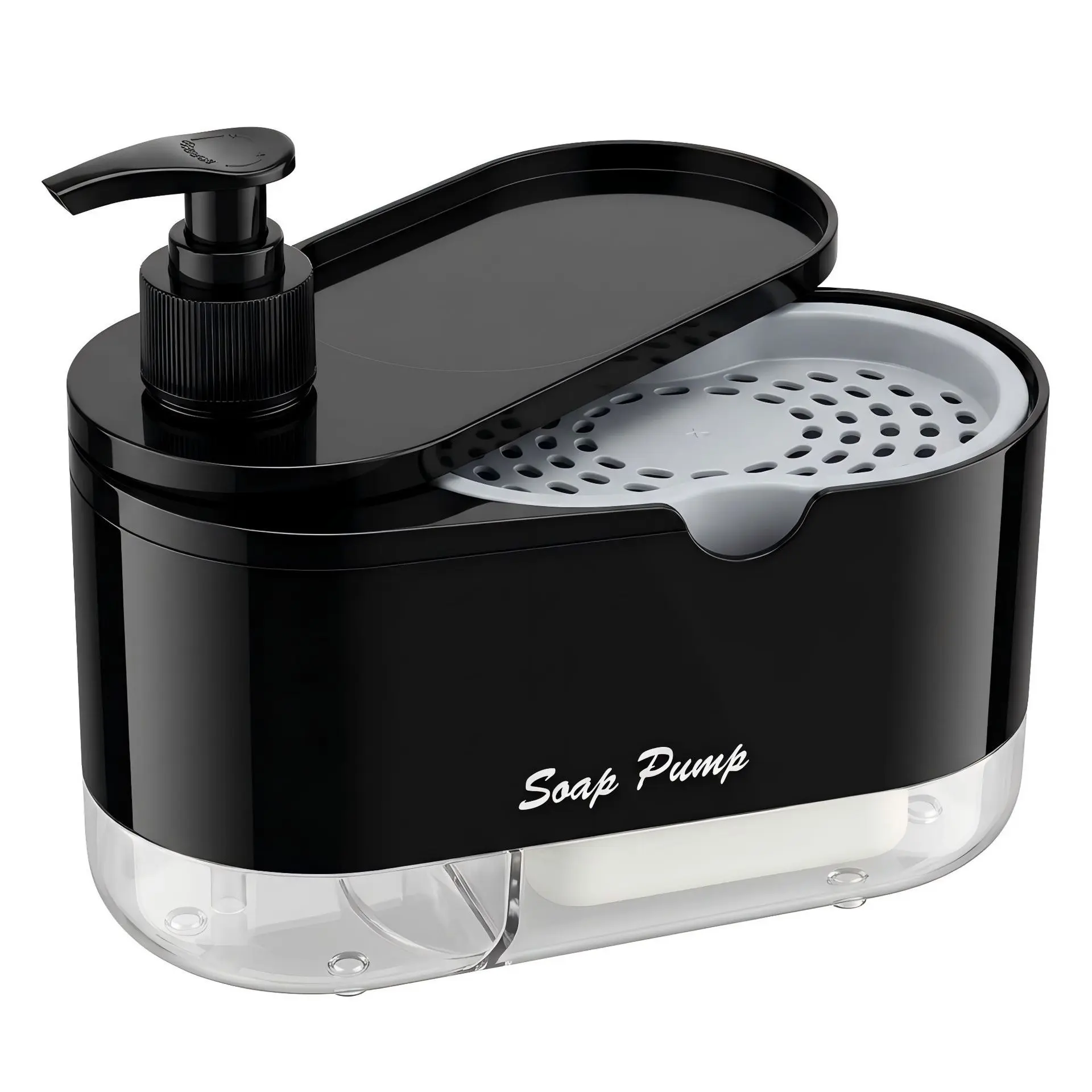 1Pc 2-in-1 Soap Dispenser with Sponge Holder, multifunctional countertop organizer for sink. Suitable for liquid soap and dish soap, practical storage container for kitchen and bathroom daily use.