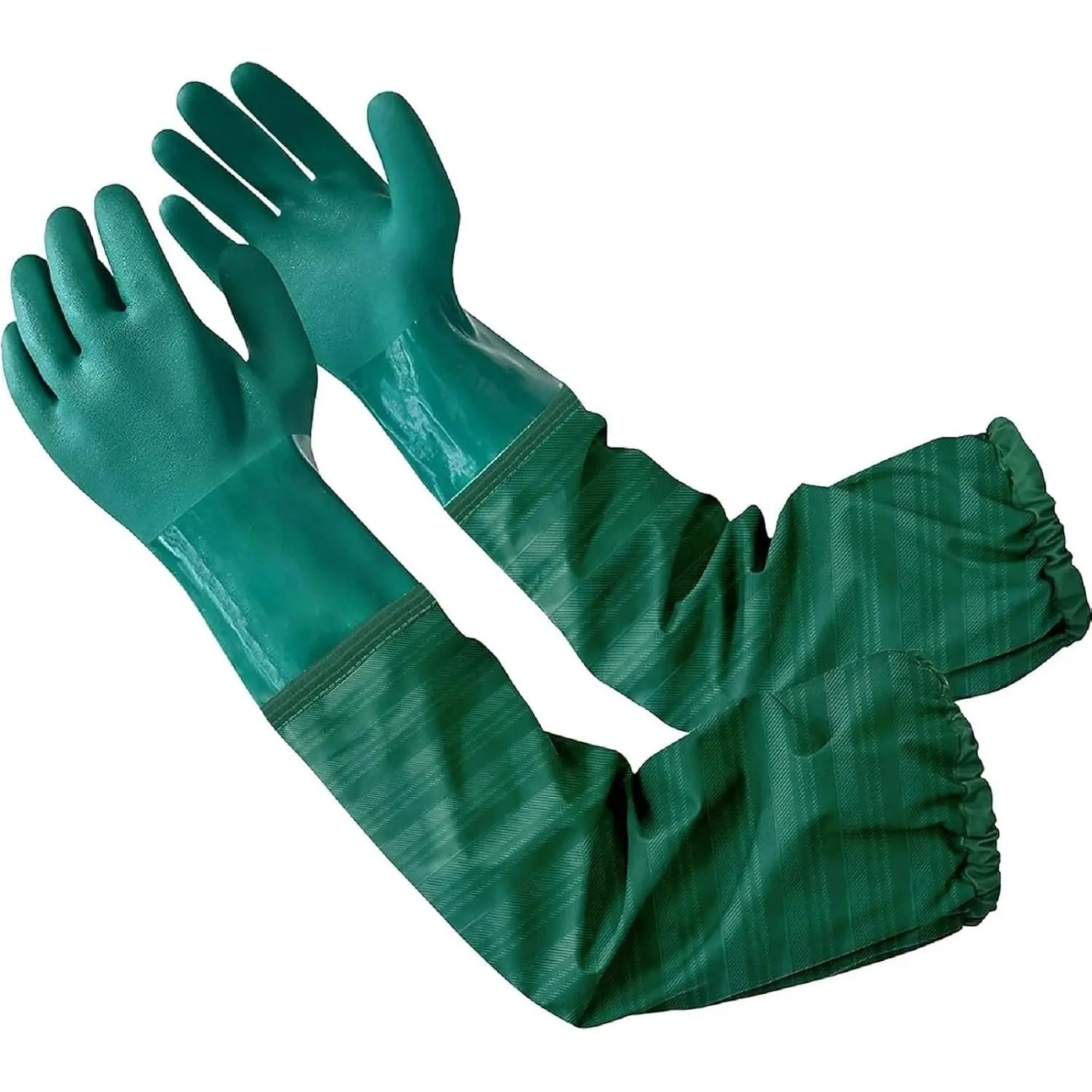 Extra-Long 26" Rubber Pond Gloves, Chemical Resistant PVC Reusable Heavy Duty Waterproof Cleaning Glove