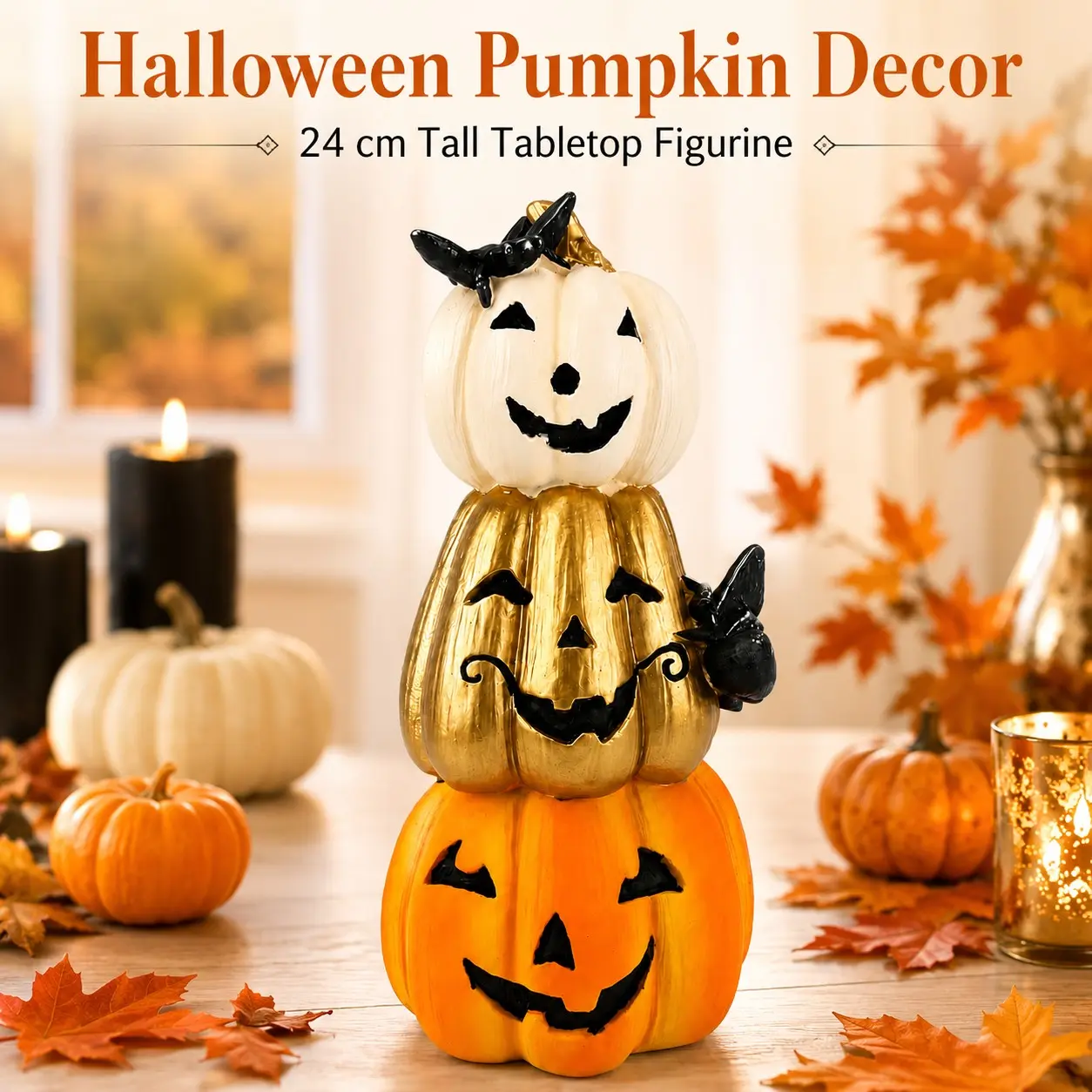 Halloween Pumpkin Decoration, Layered Resin Pumpkin Lantern, Cute and Spooky Desk Centerpiece, Fireplace Mantel, Entryway, Fall Party Decor