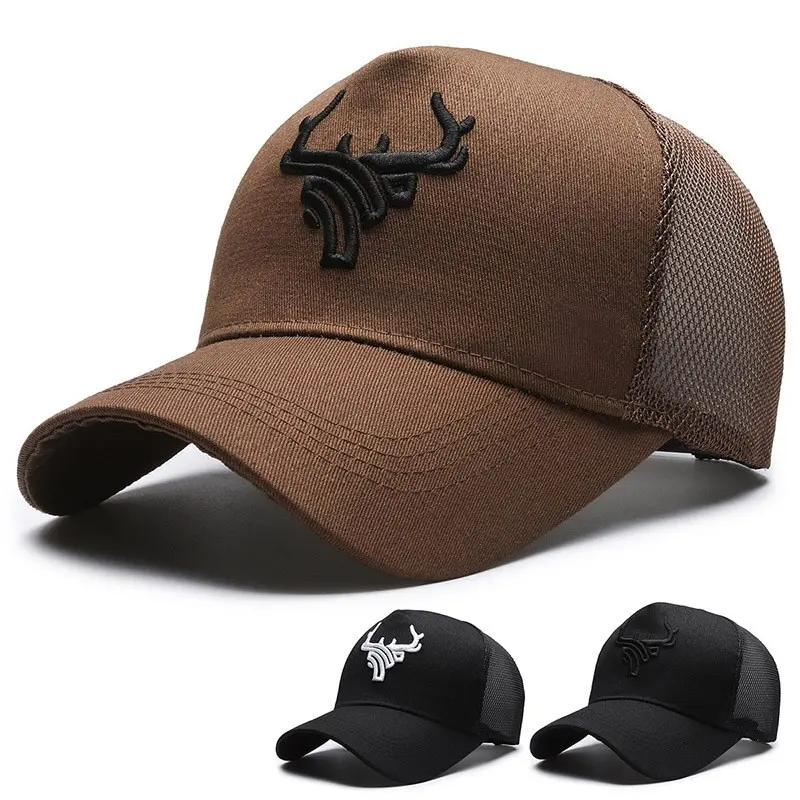 Western Style Bull Head Embroidery Trucker Cap - Mesh Back Breathable, Men's Hats, Hats for Women for Outdoor Sports