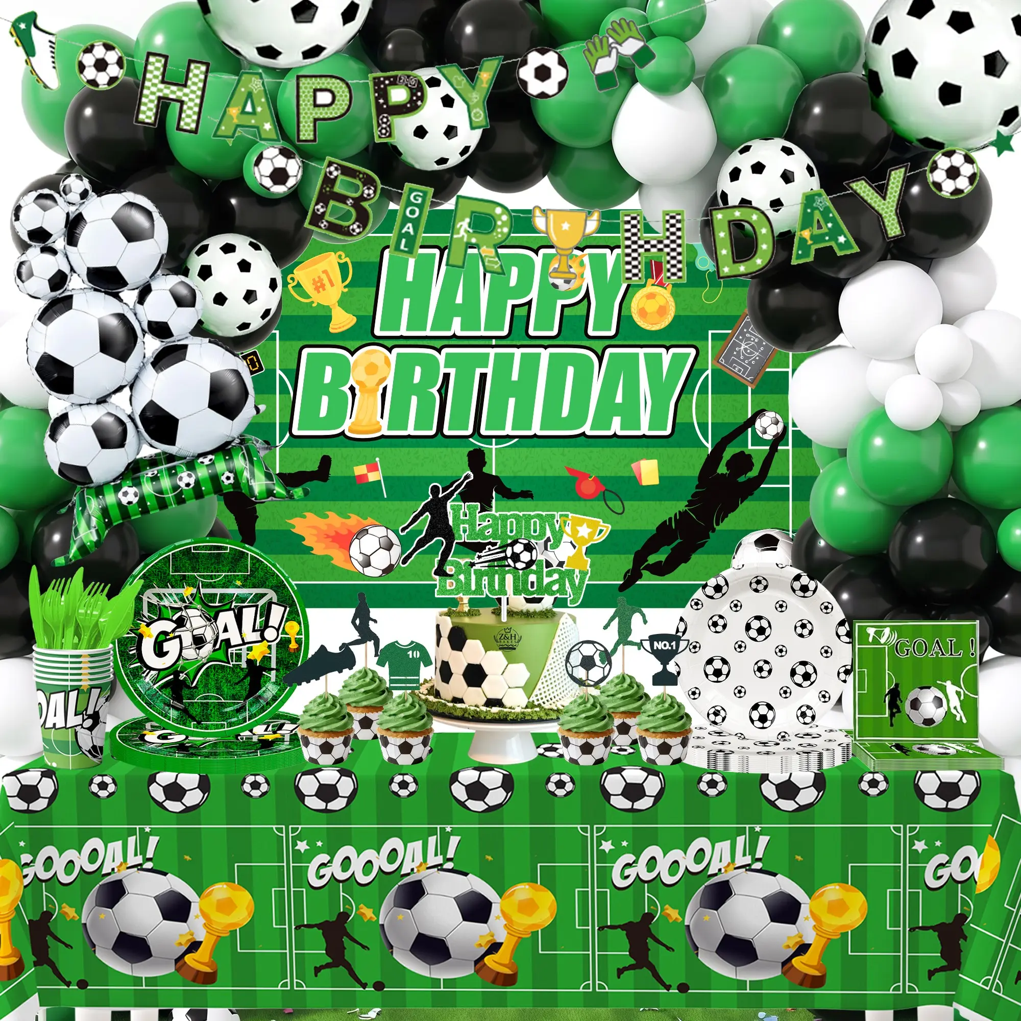 167 Piece Football Birthday Party Decorations, 10 Guest Football Party Supplies, Cake Hats Balloons Plates Cups, Daily Use