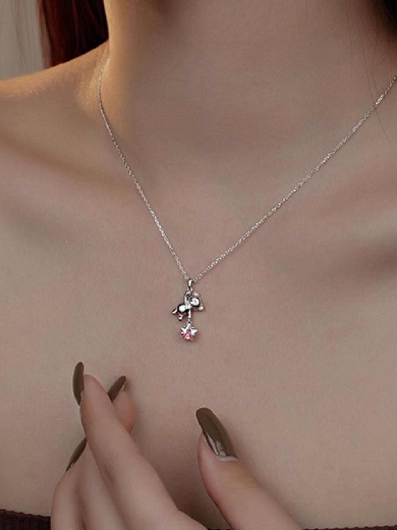 S925 Sterling Silver Cute Bear & Star Design Pendant Necklace, Animal Pendant, Fashion Jewelry for Party, Daily Decor, Trendy All-match & Exquisite Jewelry for Birthday Gift