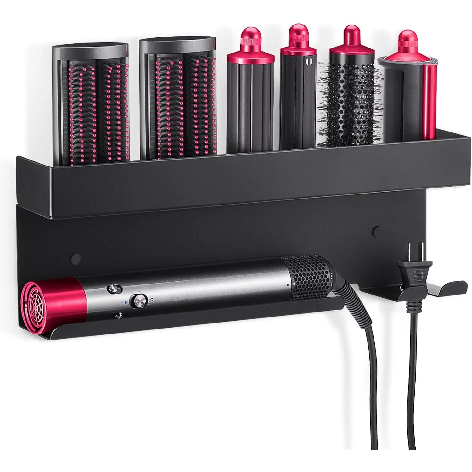 Wall Mount Holder Compatible with  Airwrap Styler, Black Storage Rack Organizer for Hair Curling Iron & Attachments, Space-Saving Bathroom Bracket Stand, No-Drill Installation