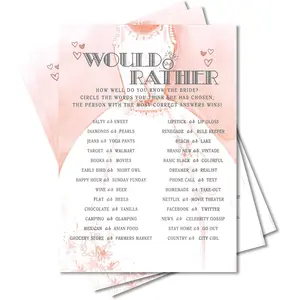 Bridal Shower Games Wedding Games Would She Rather Engagement Bachelorette Party Game Bridal Shower Decorations 30 Cards Per Set Suit010