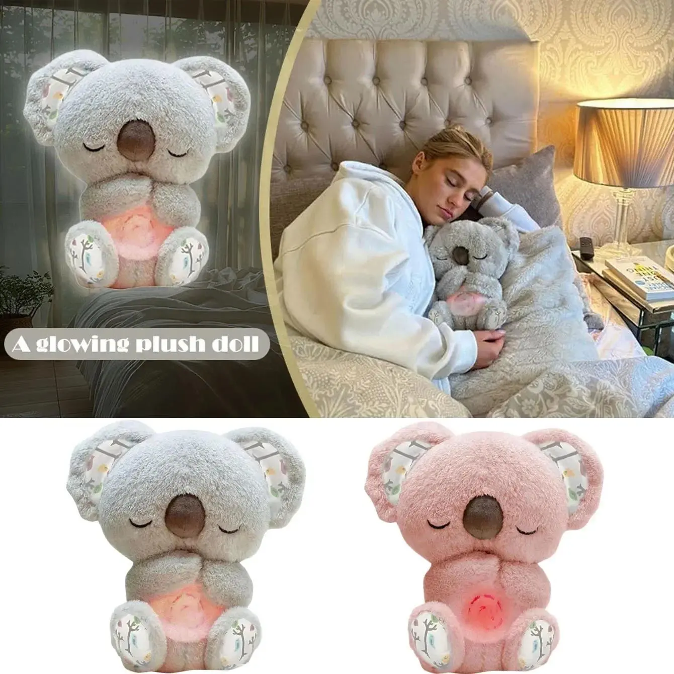 NEW Koala Plush Sleep Aid with Soft Glow Night Light Calming Music and Simulated Breathing Comforting Bedtime Comfort Toys