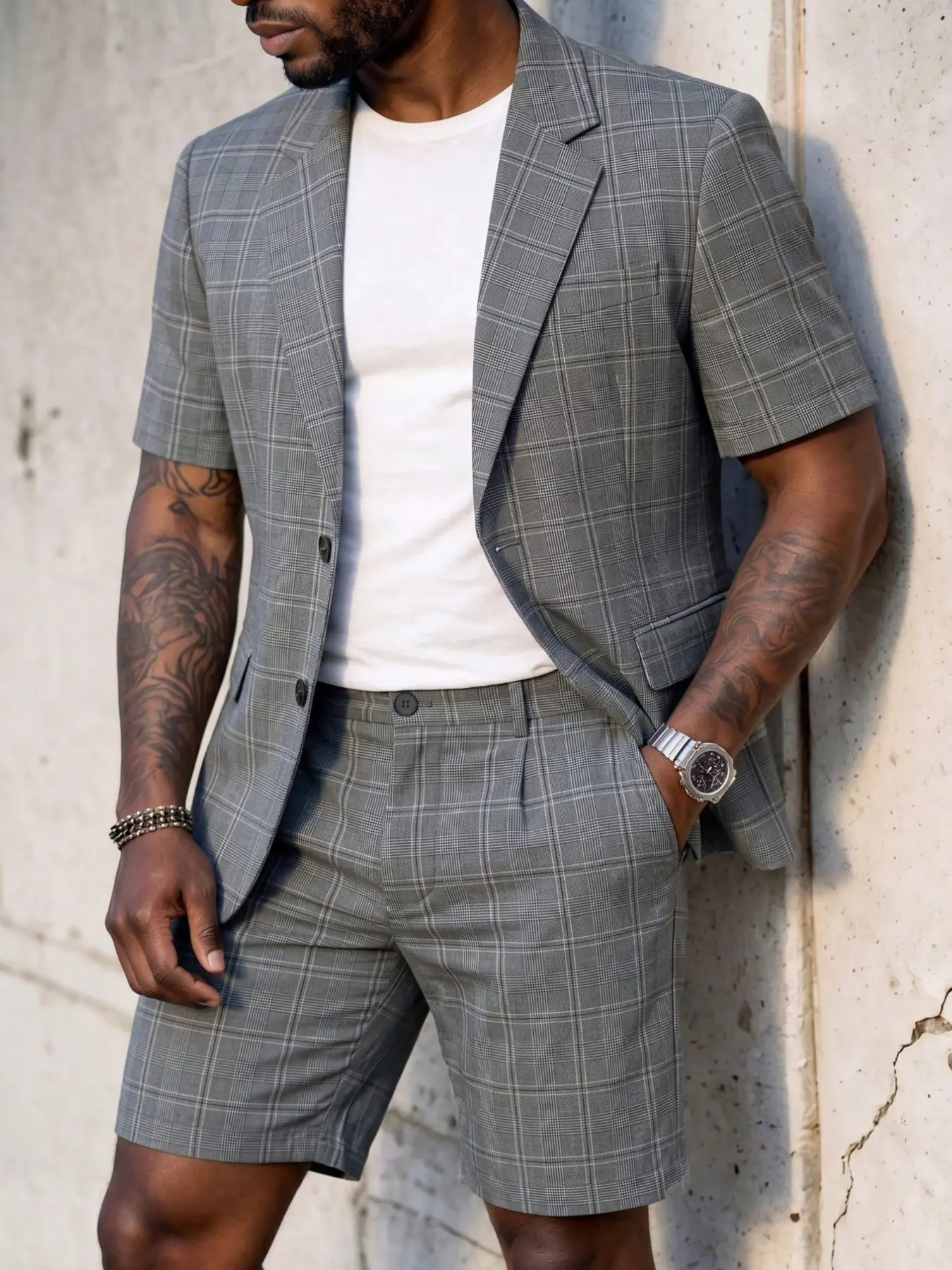 Men's Blazer Set Short Sleeve Jacket & Shorts, Casual Fitted for Daily Wear, Business Events, Summer Fashion, Suits