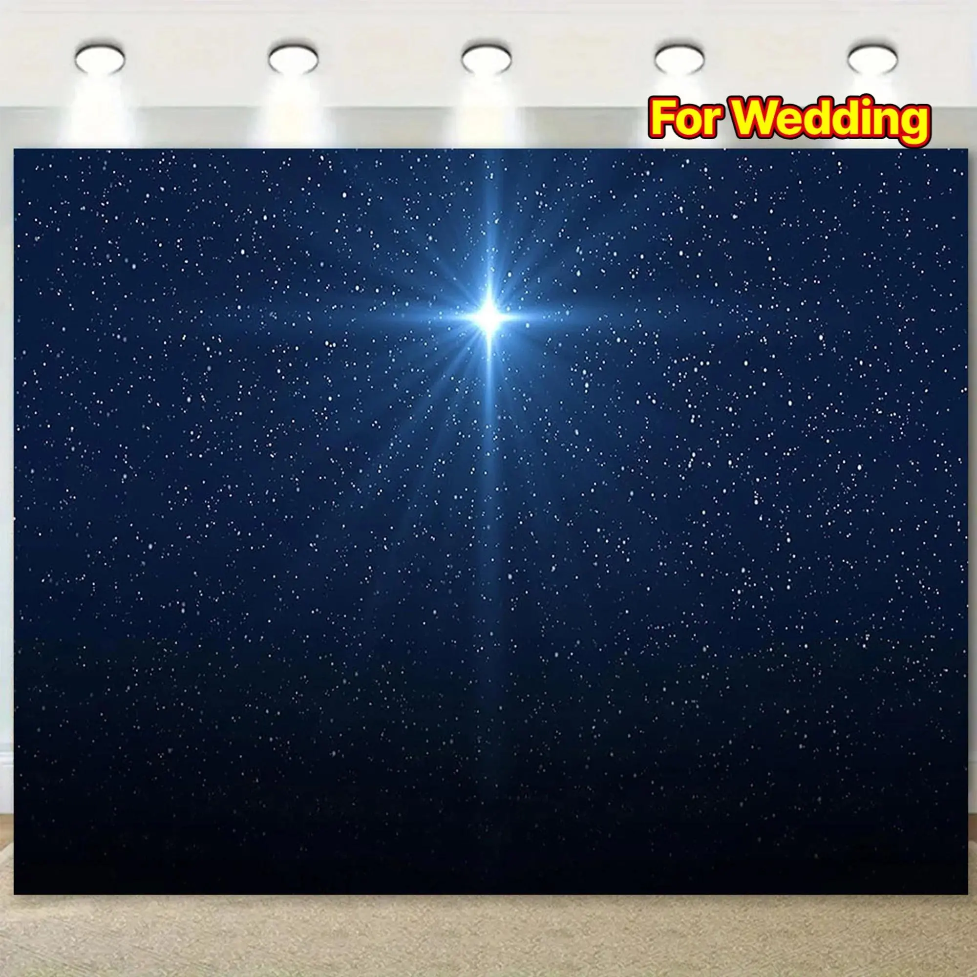 1pc large starry sky background with the Star of Bethlehem and the Nativity scene - deep blue and golden twinkling stars