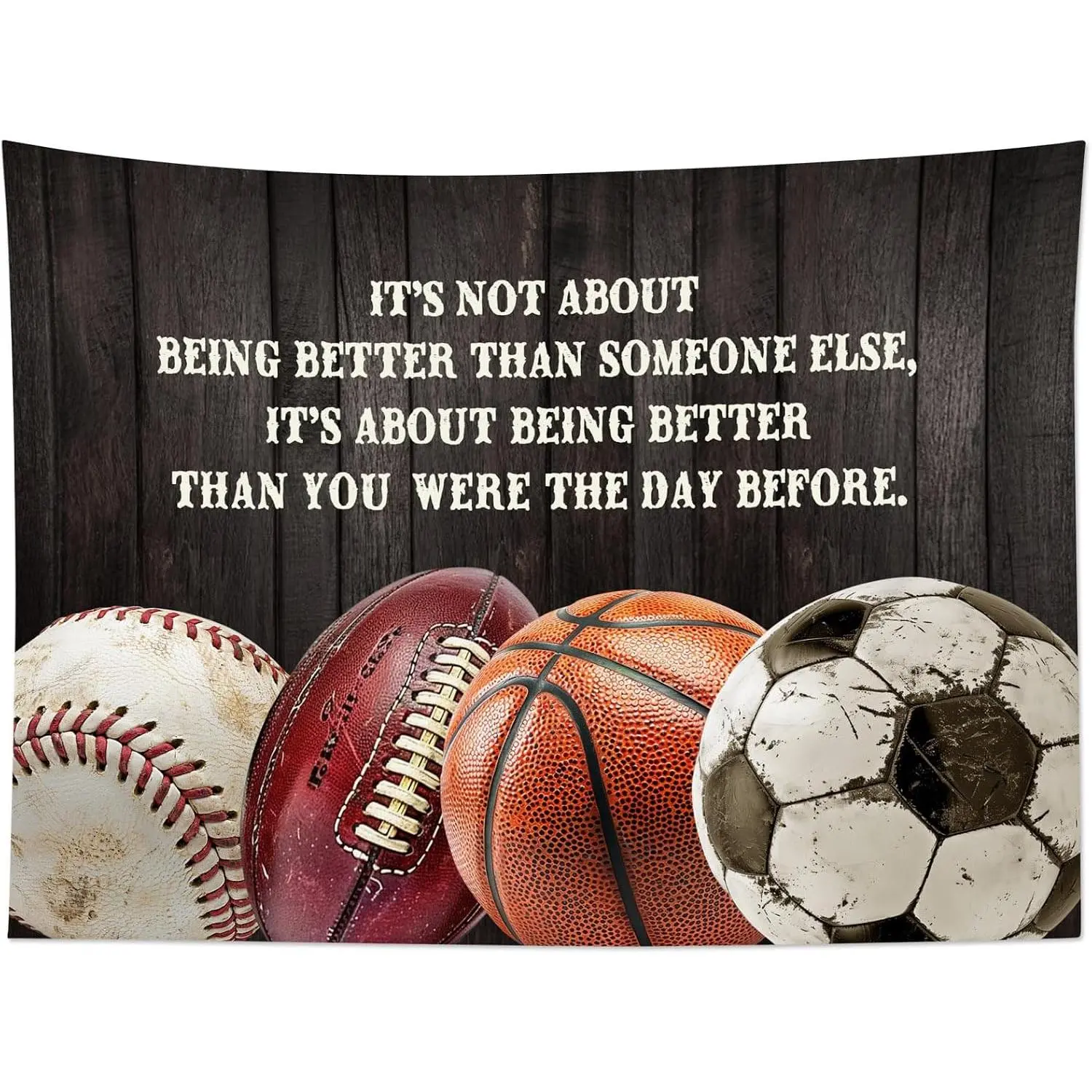 Retro Grey Inspirational Tapestry Western Basketball Football Rugby and Baseball Wall Tapestry for Bedroom Sports Theme Wall Hanging Tapestry Wall Art for Living Room Home Decor