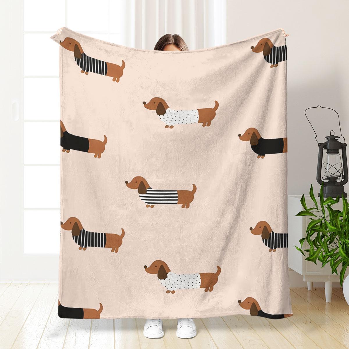 Dachshund Pattern Blanket, Soft Comfortable Warm Throw, Air-conditioned Room Blanket, Warm Nap Blanket for Home & Office & Travel, Soft Lightweight Blanket