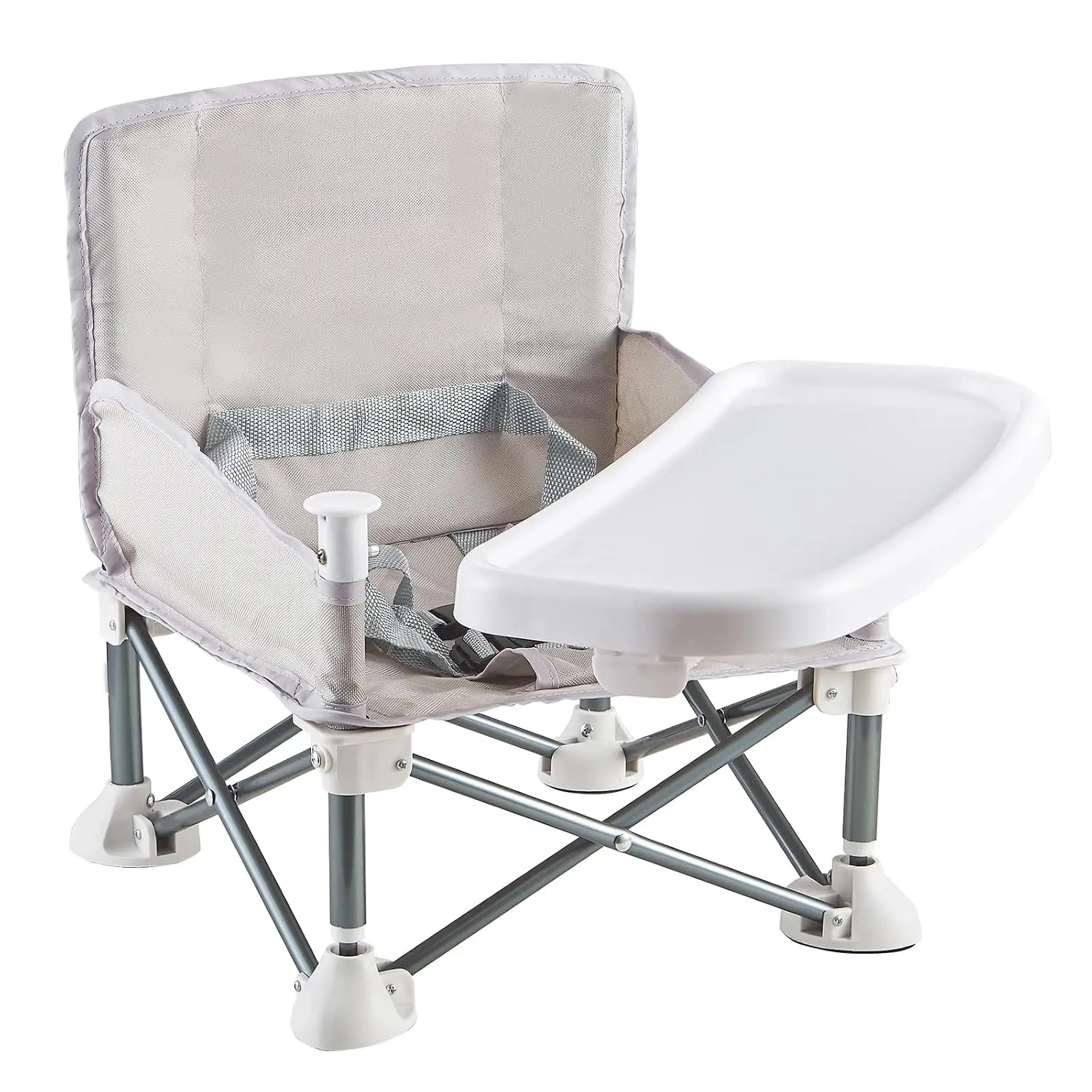 Portable Baby Chair with Removable Tray – Folding Booster Seat  Toddlers 6 Months to 3 Years, Lightweight Travel Highchair  Camping, Beach, Outdoor & Dining Table Use Beige (Grey)