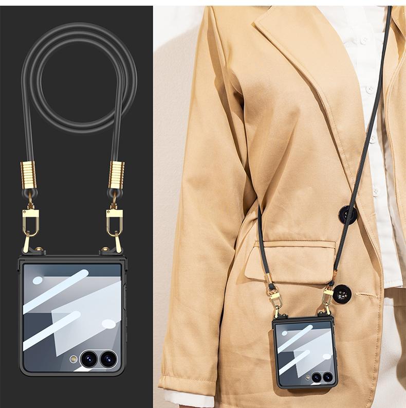 Crossbody Lanyard Strap Phone Case with Built-in Screen Protector For Samsung Galaxy Z Flip7 Flip 7 5G 2025 Hard PC Shell Cover