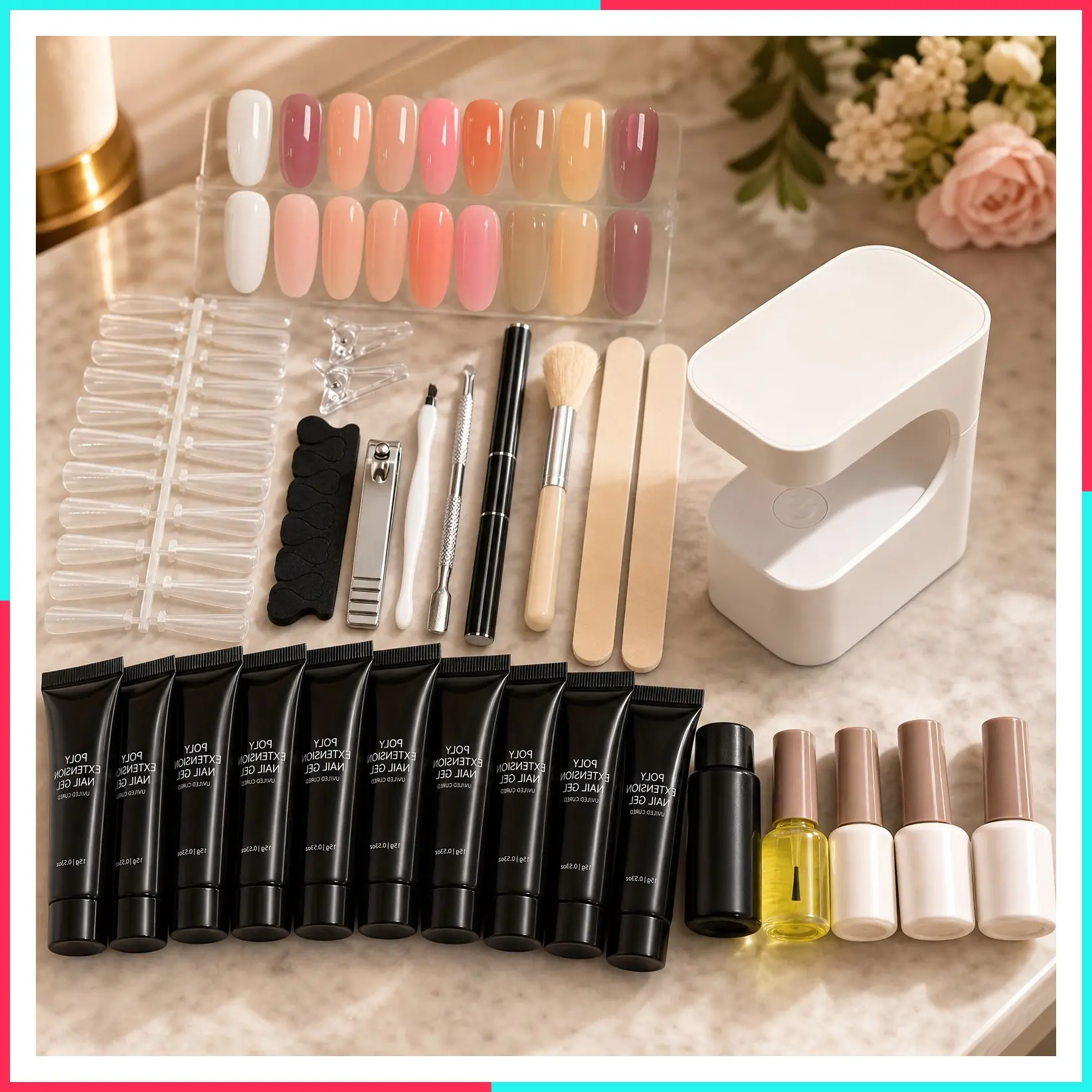 Poly Gel Nail Extension Kit with UV Light, 14 Colors Nude Pink Clear Jelly Builder Gel, All-in-One Starter Kit for French Manicure, Salon & DIY Home Nail Art, Love Letter