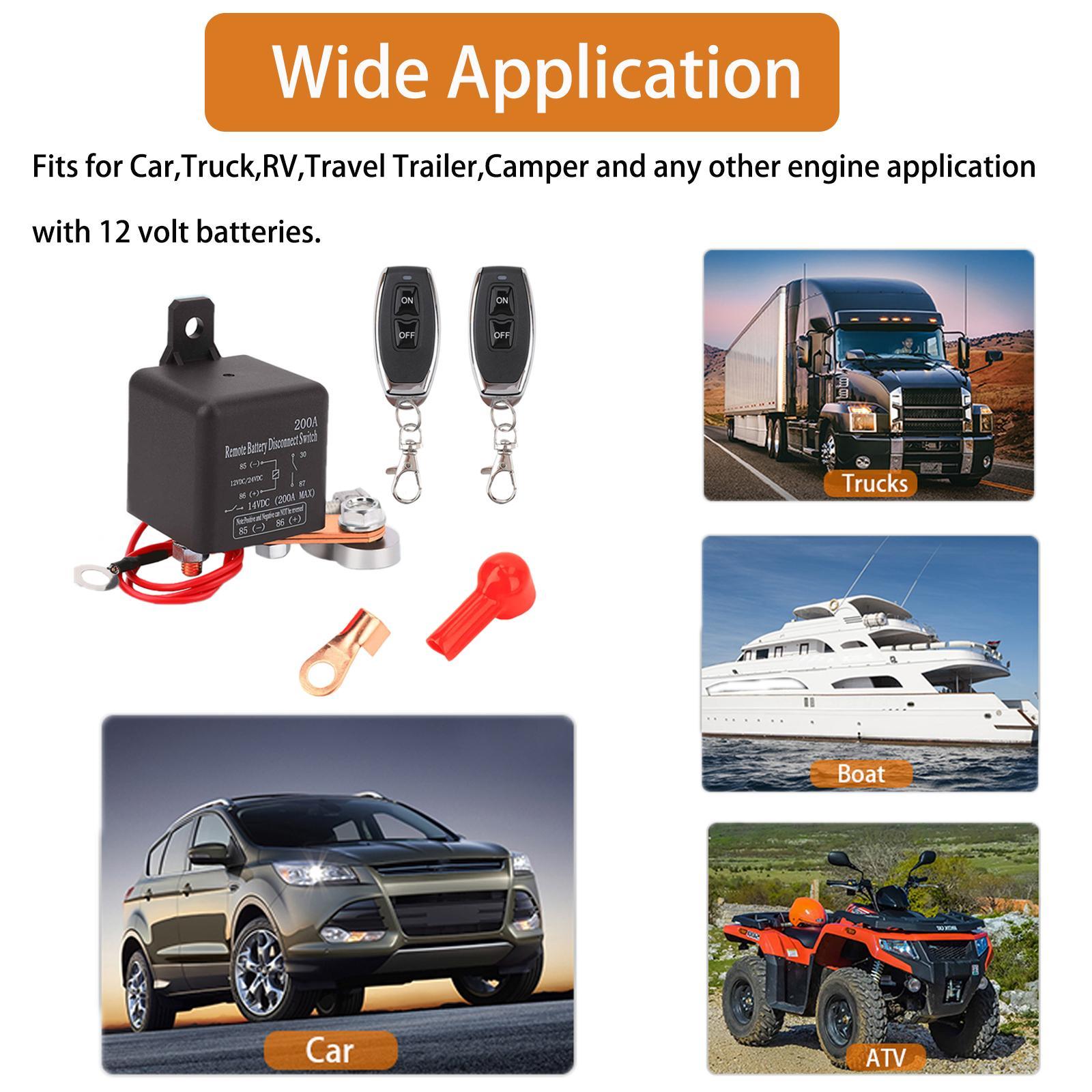 Remote Battery Disconnect Switch 12V 240A, Upgrade Smart Voltage Car Kill Switch Anti-Theft, Prevent Battery Drain, Remote Battery Kill Switch for Car, Truck, RV Flat Installation It can (Only control the battery)