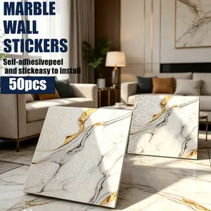 50pcs Self-Adhesive Peel and Stick Accent Wall Tiles Set, Mould-Proof Wall Decal for Kitchen, Bathroom, Living Room Decor