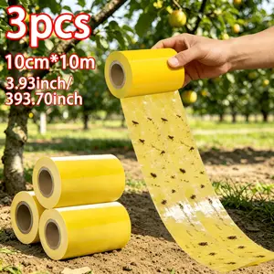 3 Rolls, 10m Double-Sided Self-Stick Pest Control Tape, Fruit Tree Sticky Ring, Fly & Caterpillar Trap, Apple & Cherry Tree Pest Prevention