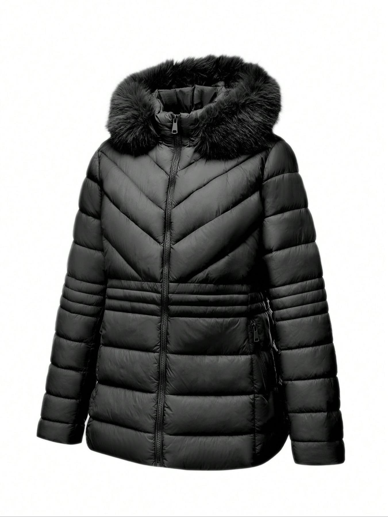 Women's Plus Size Winter Comfortable Cotton Jacket, Commuter Simple Fall & Winter Mid-Length Hooded Warm Coat, Long Sleeve Fitted Style Outerwear