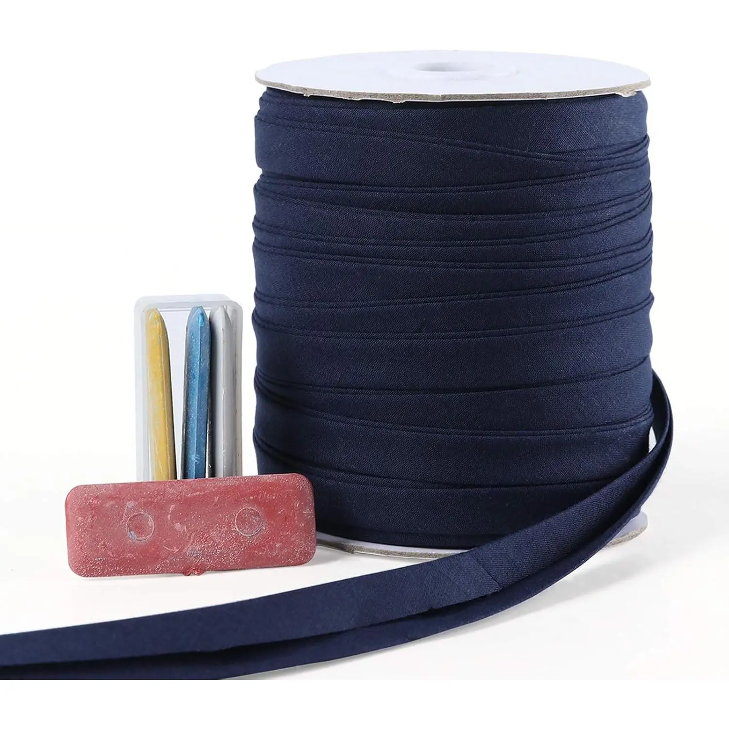 Bias Tape Double Fold 1/2 inch, Double Fold Bias Binding Tape 55 Yards (Navy Blue) and 4 Pieces Sewing Fabric Chalks for Crafts, Sewing, Seaming, Hemming, Piping, Quilting.