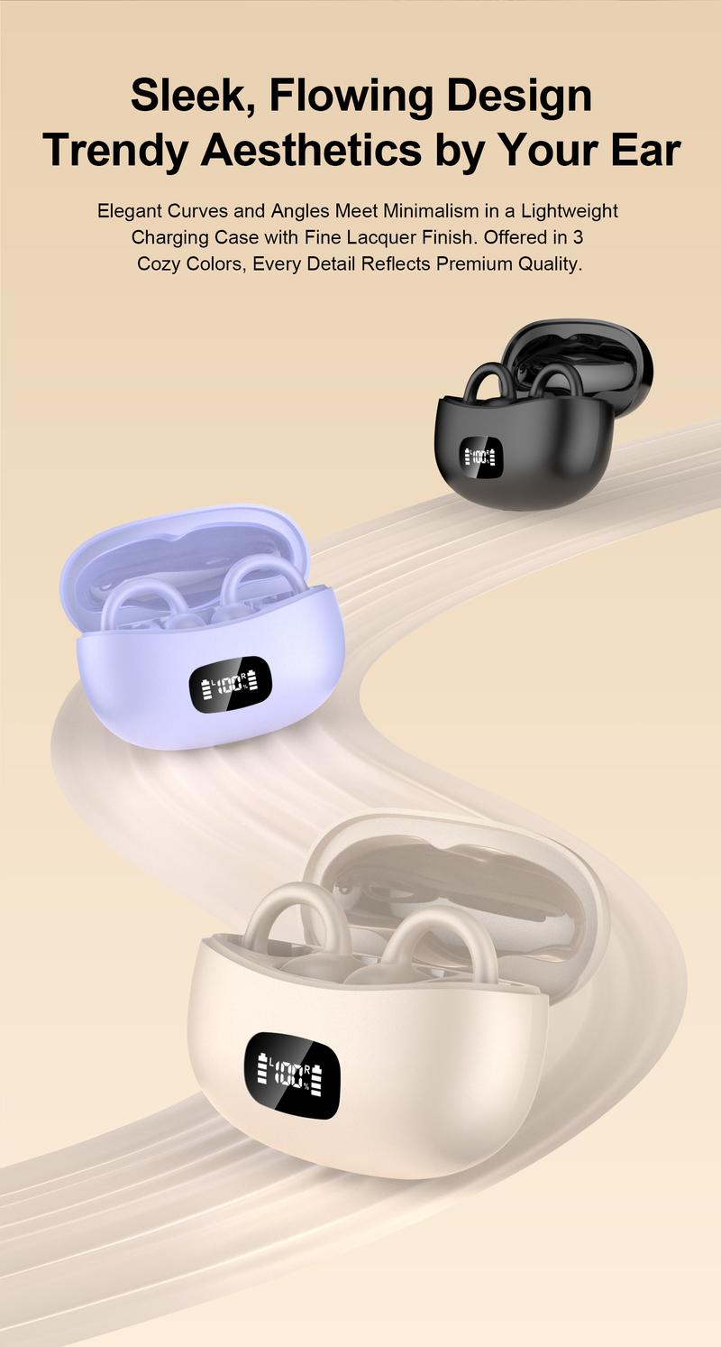 Fluffdrip New YXG-20 Ear Cuff Earphones, 6H Single Playtime (20H+ with Case), All-Day Comfort Clip-On Design, LED Power Display