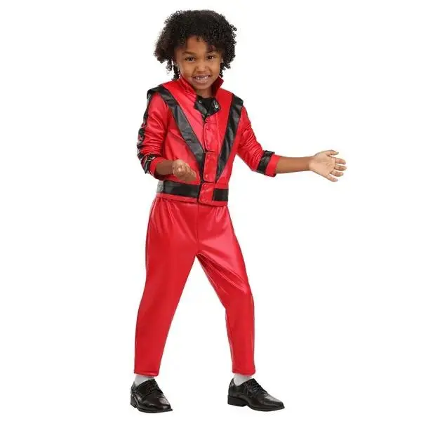 Boy's Toddler Thriller Michael Jackson Costume Red Leather Dance Halloween Costume Glow-in-the-Dark Skeleton Onesie with Bag