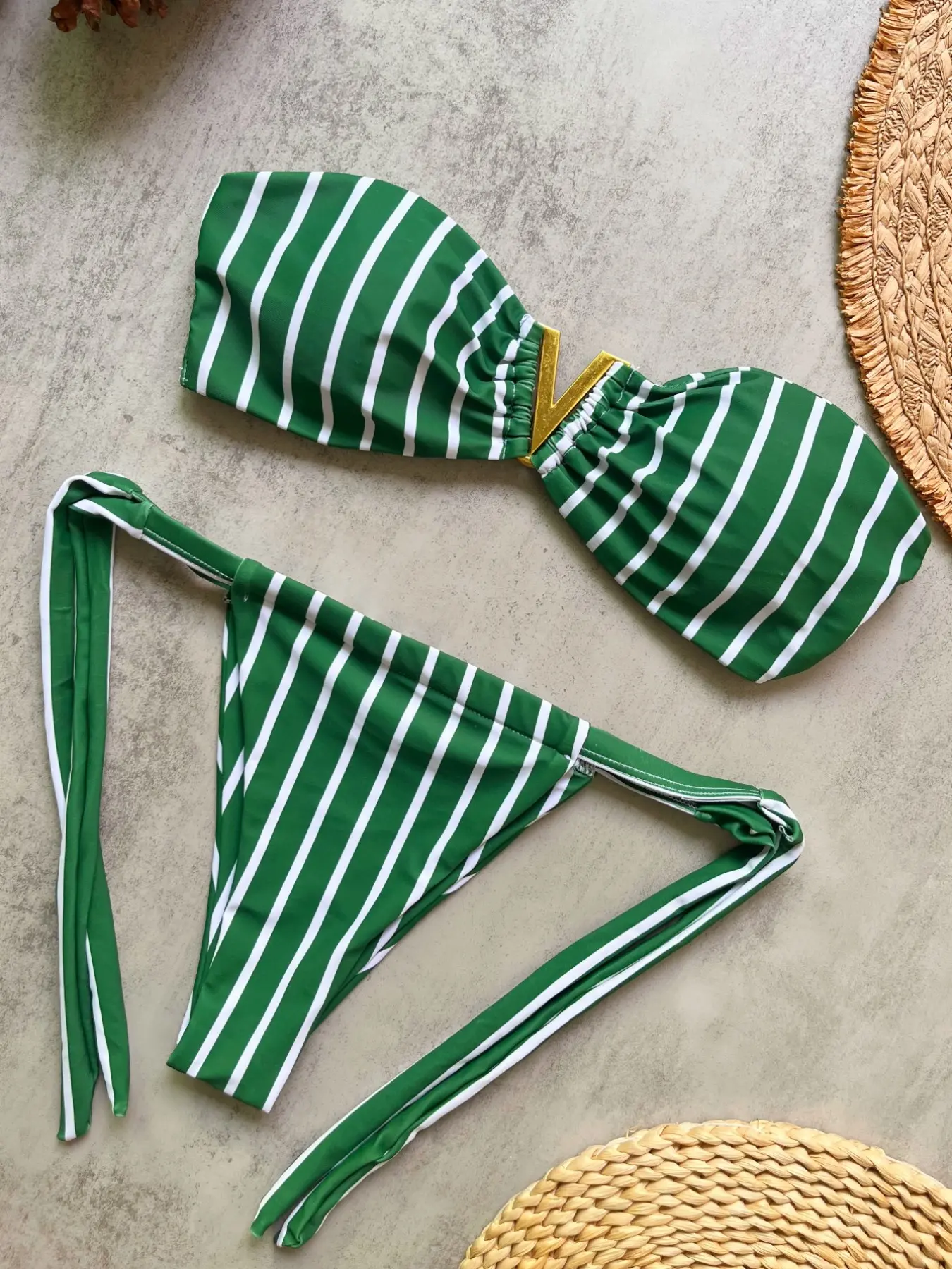 2026 Striped Print Bohemian Bikini Set, Women's Sexy Beach Swimwear, Fashion Swimsuit, Full Body Print, Boho Style, Sleeveless, Thong Bottoms